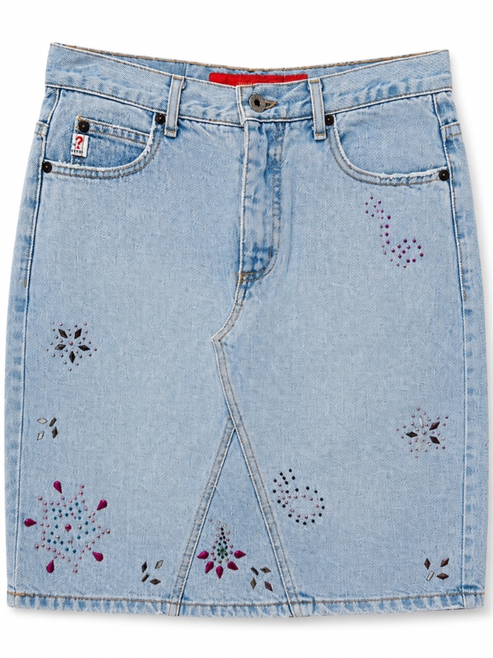 Vintage GUESS Y2K Rhinestone Denim Skirt Size 27 S